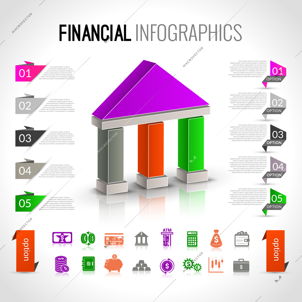 Money bank financial business infographic with paper bookmark option vector illustration