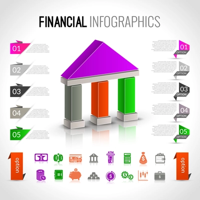 Money bank financial business infographic with paper bookmark option vector illustration