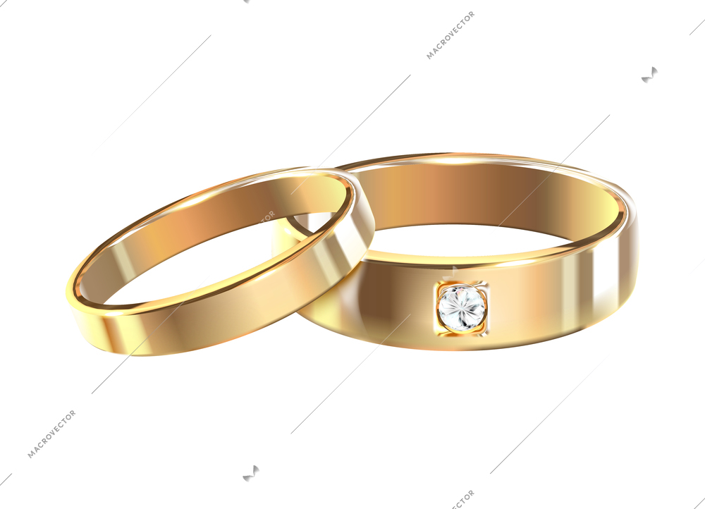 Wedding rings realistic composition with isolated image of luxury golden accessories on blank background vector illustration