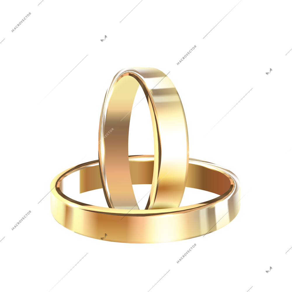 Wedding rings realistic composition with isolated image of luxury golden accessories on blank background vector illustration