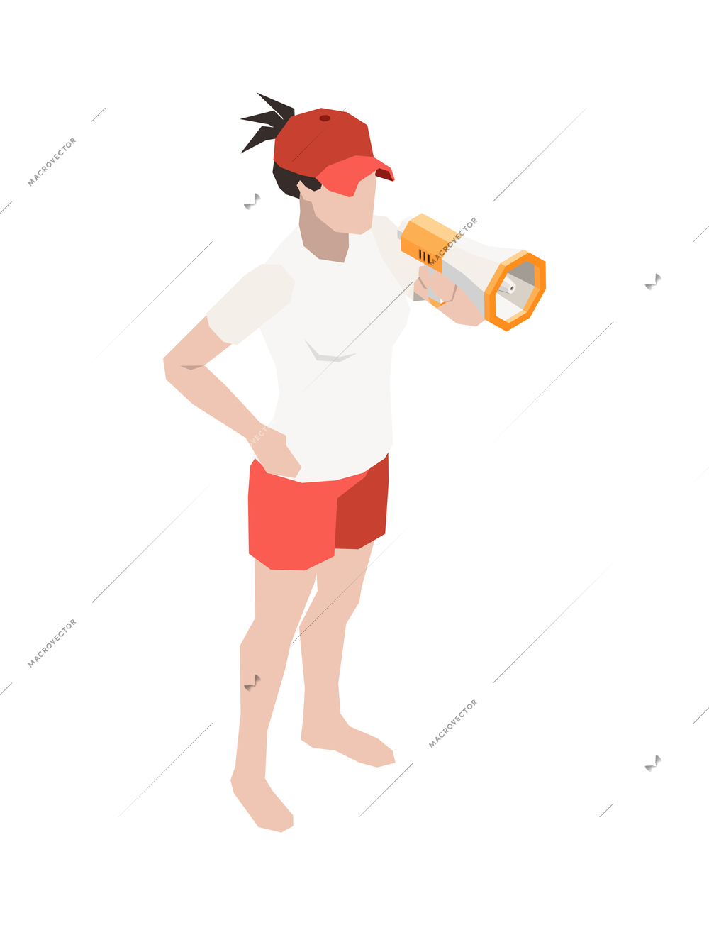 Beach lifeguards isometric composition with isolated human character of life guard vector illustration