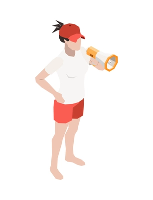 Beach lifeguards isometric composition with isolated human character of life guard vector illustration