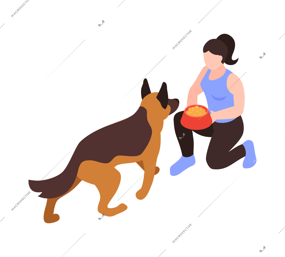 Isometric one day dog man owner composition with isolated image of puppy with human character vector illustration