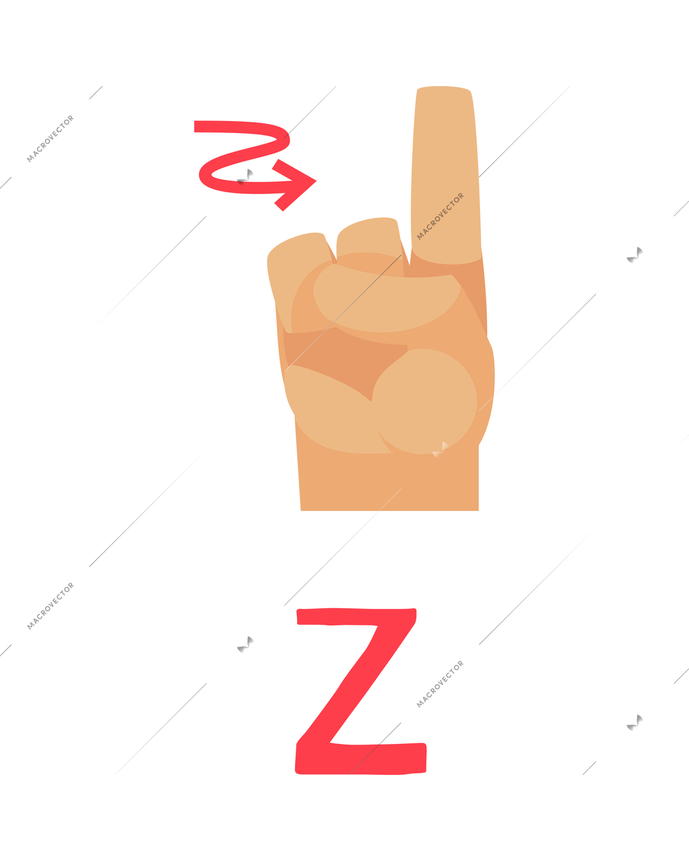 Deaf and dumb composition with isolated ornate letter and human hand showing appropriate gesture sign vector illustration