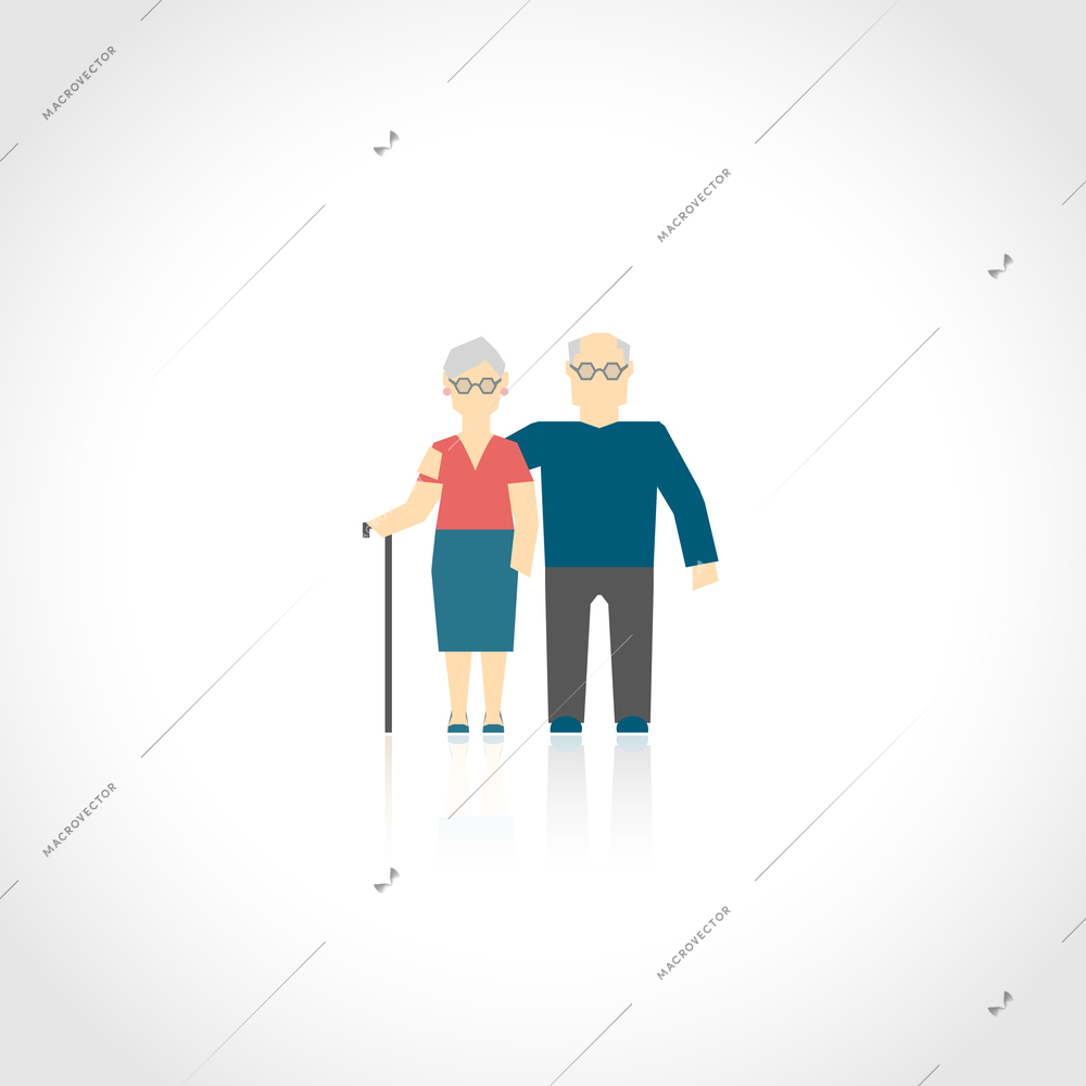 Senior grandparents couple mature people family concept flat icon isolated on white vector illustration