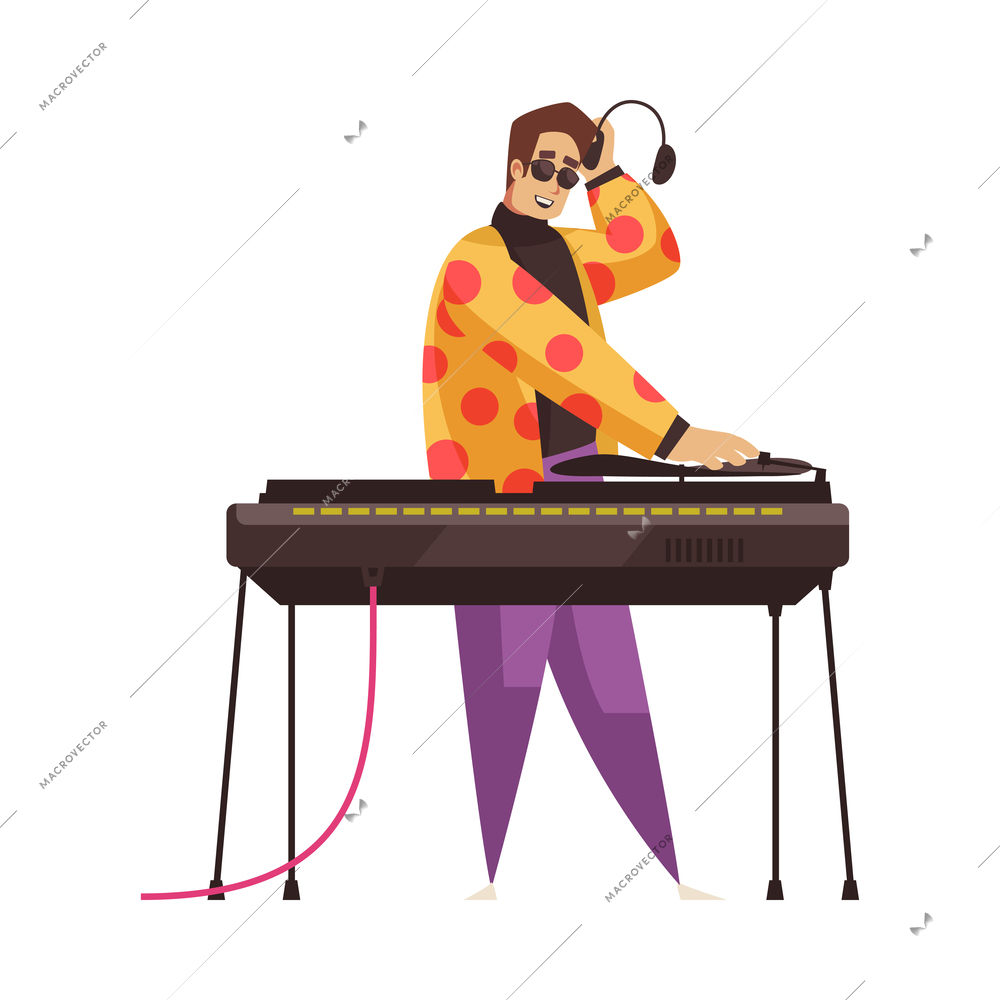 Retro disco party dance 70s 80s 90s fashion style composition with isolated human character on blank background vector illustration