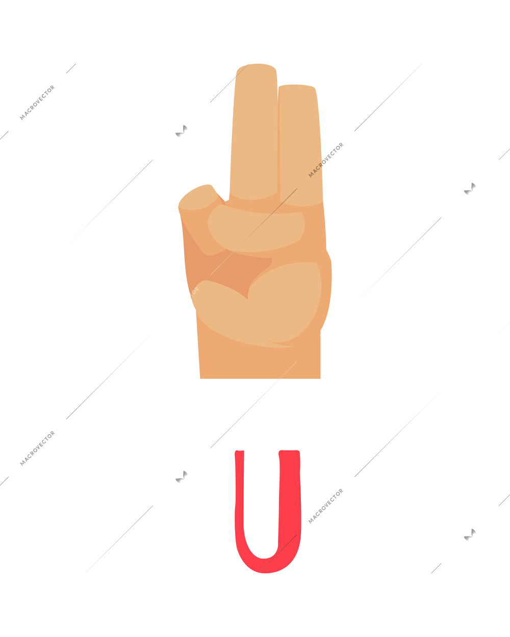 Deaf and dumb composition with isolated ornate letter and human hand showing appropriate gesture sign vector illustration