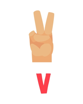 Deaf and dumb composition with isolated ornate letter and human hand showing appropriate gesture sign vector illustration