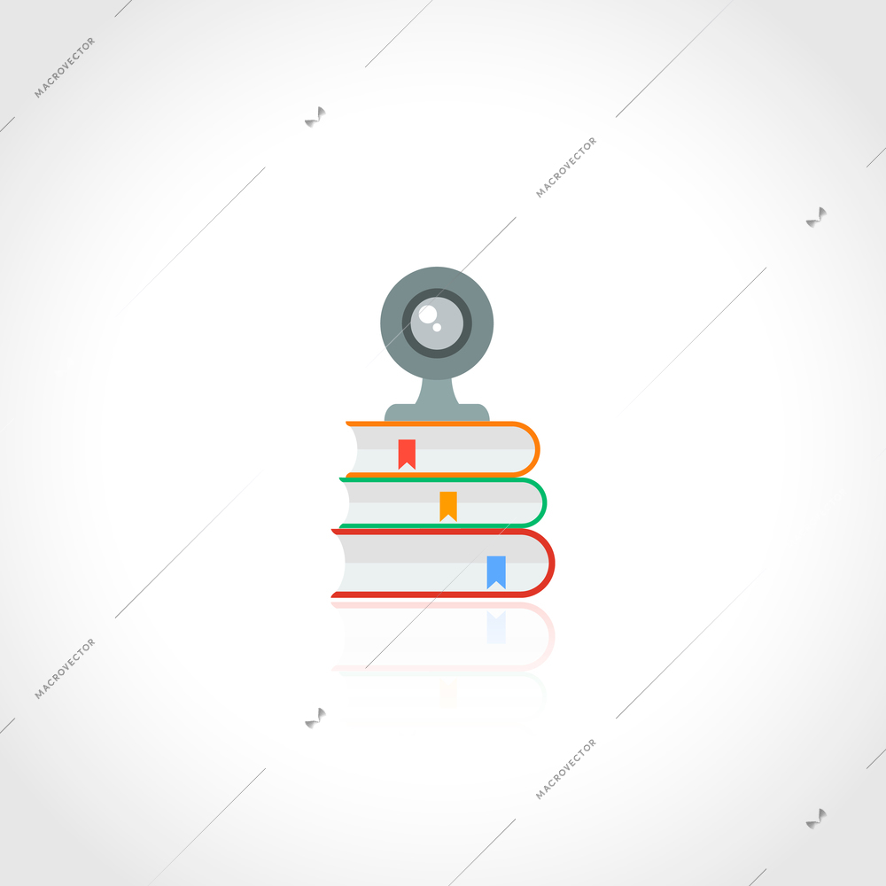 Online education concept with web camera and book icon isolated on white background vector illustration