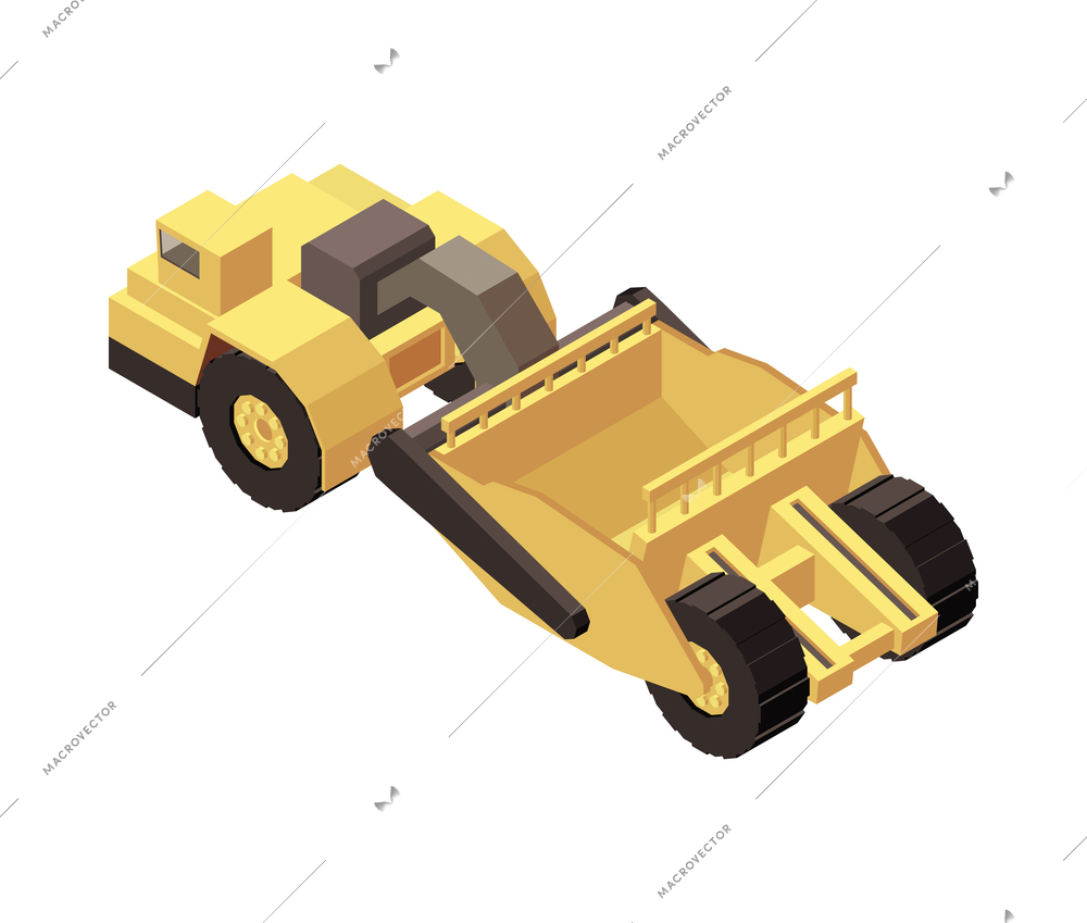 Mining machinery isometric composition with isolated image of mine machine on blank background 3d vector illustration