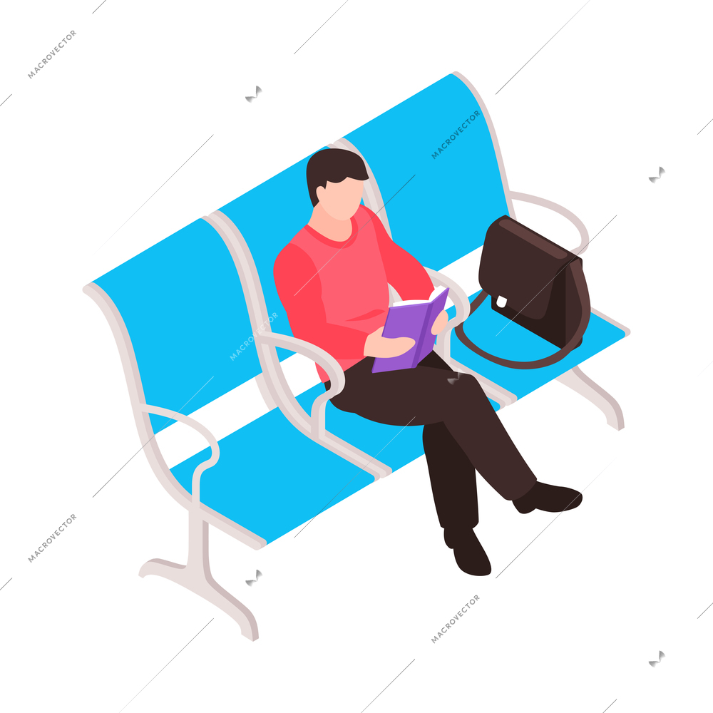 Isometric airport composition with isolated section of airport terminal zone with human characters vector illustration