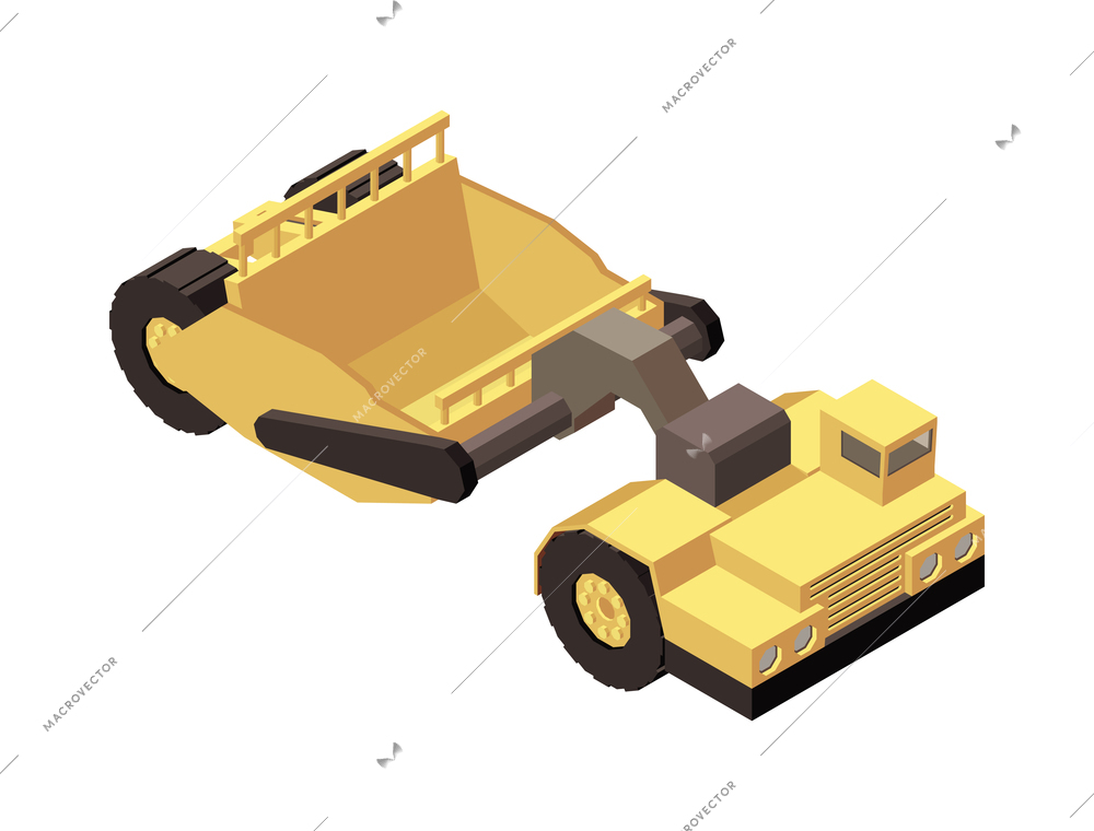 Mining machinery isometric composition with isolated image of mine machine on blank background 3d vector illustration