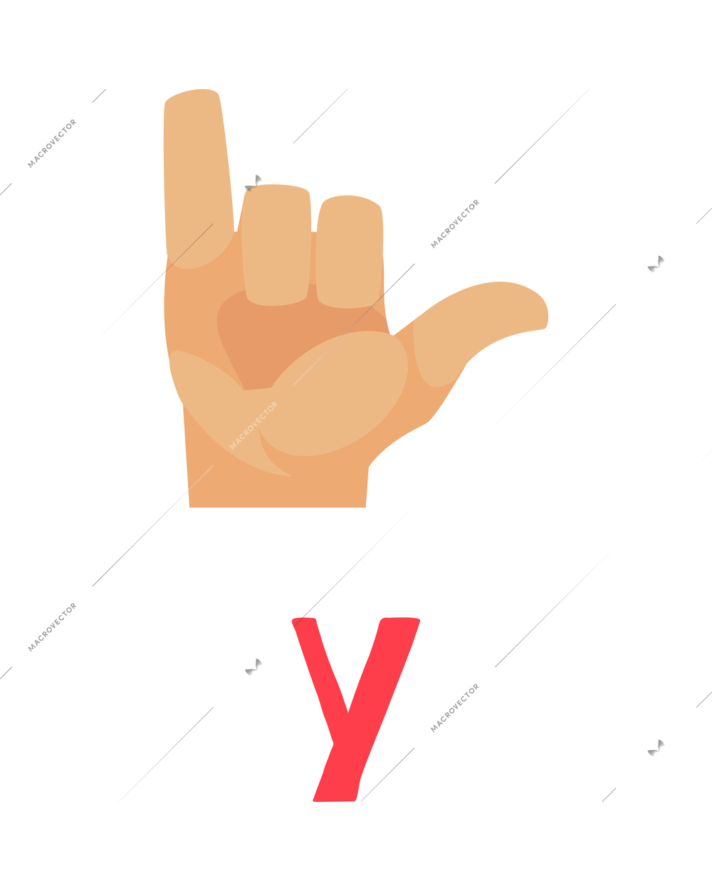 Deaf and dumb composition with isolated ornate letter and human hand showing appropriate gesture sign vector illustration