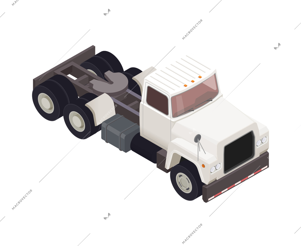 Trucks trailers transportation isometric composition with auto transport freight isolated icon on blank background vector illustration