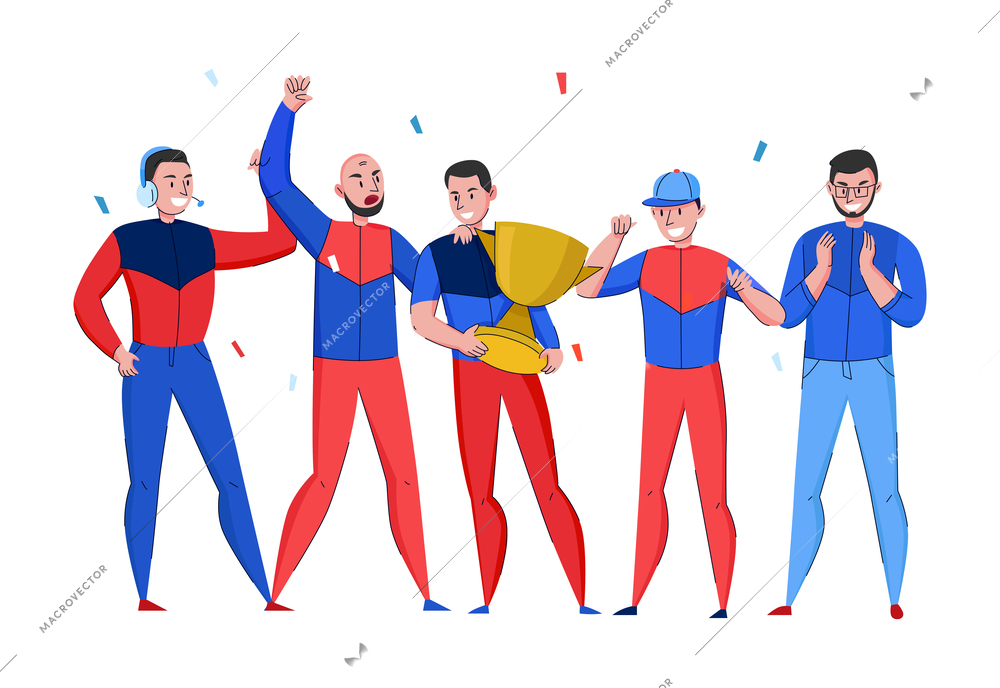 Cyber sport composition with doodle style human characters of team members vector illustration