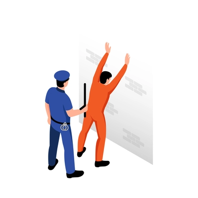 Isometric jail inmates criminals arrested prison composition with characters of prisoner and guard vector illustration