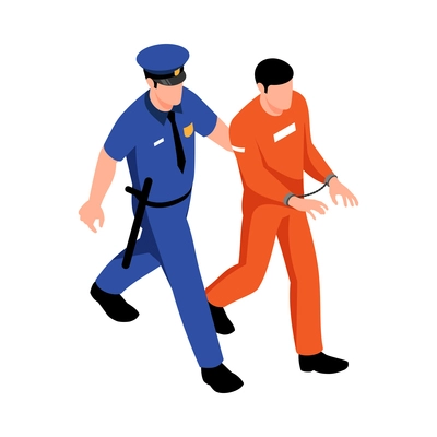 Isometric jail inmates criminals arrested prison composition with characters of prisoner and guard vector illustration