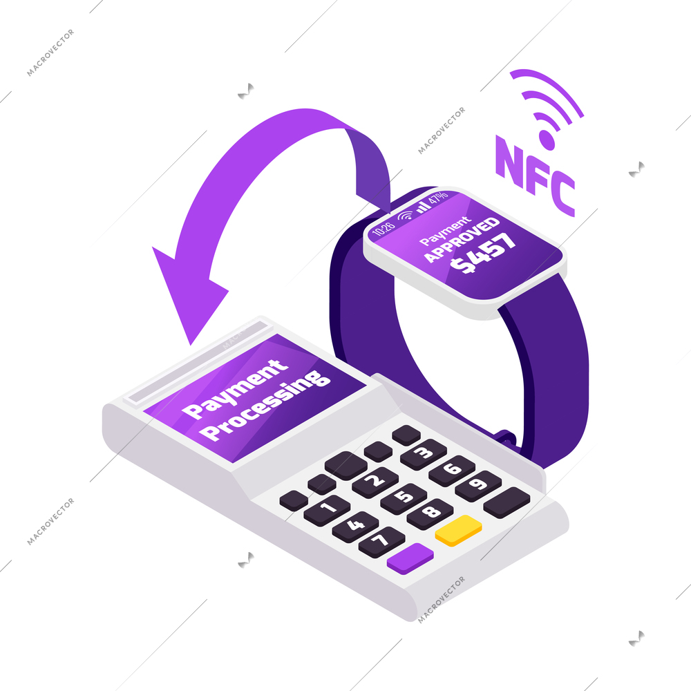 Online payment isometric composition with isolated security icons and electronic gadgets vector illustration