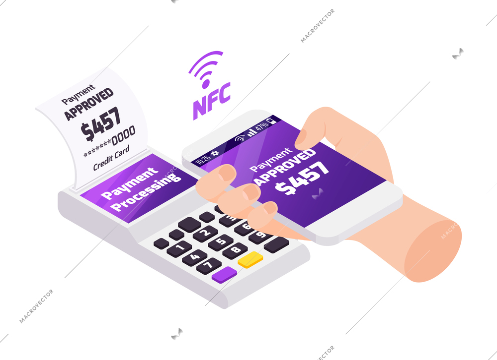 Online payment isometric composition with isolated security icons and electronic gadgets vector illustration