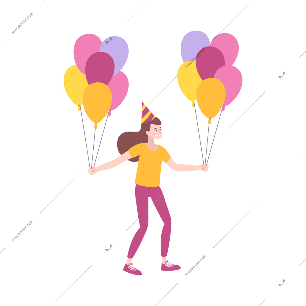 Birthday celebration anniversary composition with isolated doodle human character of happy person vector illustration