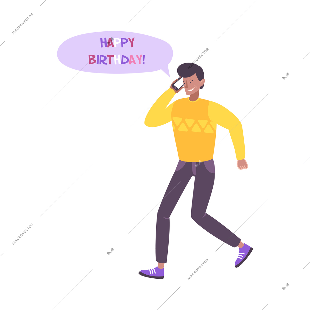 Birthday celebration anniversary composition with isolated doodle human character of happy person vector illustration