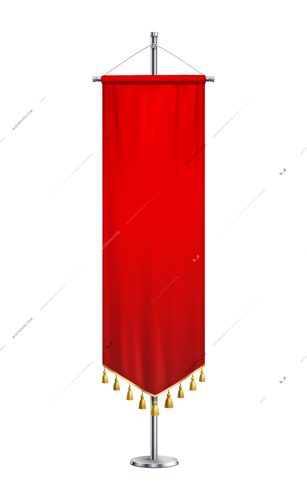 Red pennant with tassels on pedestal realistic composition with isolated image of pennon on stand vector illustration