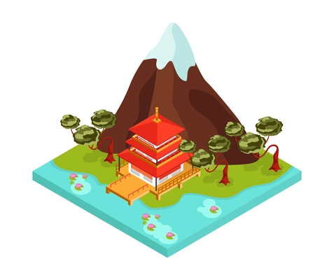 Isometric japan composition with isolated view of traditional japanese landscape vector illustration