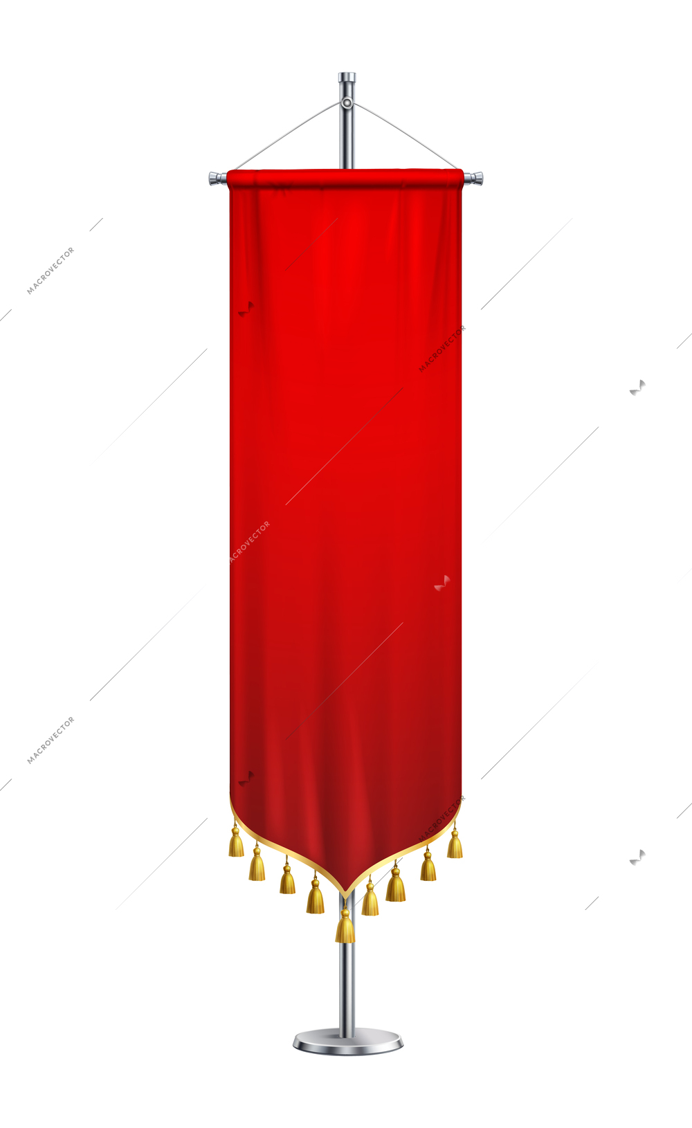 Red pennant with tassels on pedestal realistic composition with isolated image of pennon on stand vector illustration