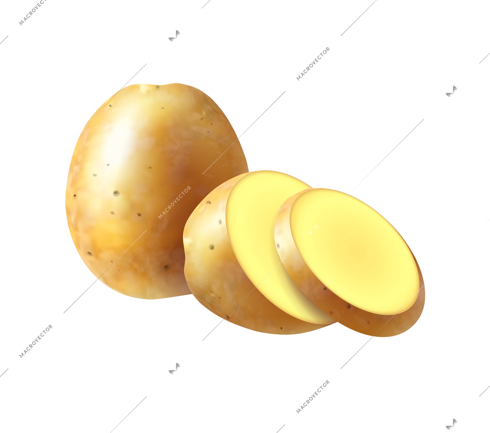 Realistic vegetables composition with isolated image of ripe fruit with slices on blank background vector illustration