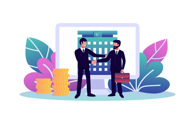 Digital investment finance trading composition with colourful icons and human characters vector illustration