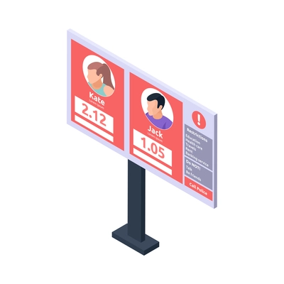 Social credit score system isometric composition with human characters rating pictograms and profile vector illustration