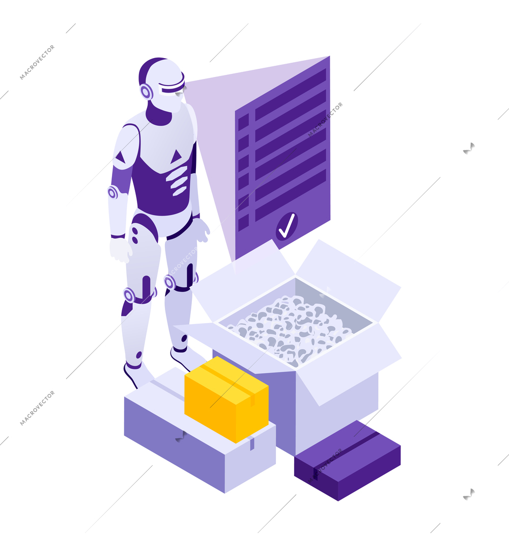 Robotic process automation isometric composition with isolated futuristic electronic icons vector illustration