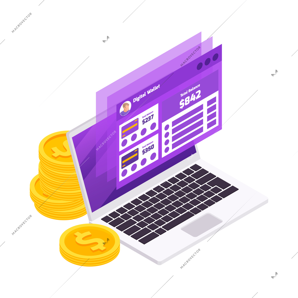 Online payment isometric composition with isolated security icons and electronic gadgets vector illustration