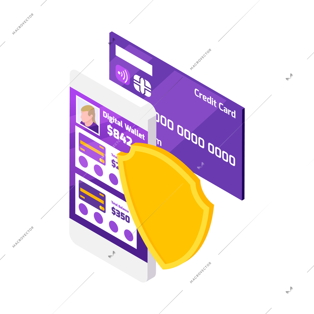 Online payment isometric composition with isolated security icons and electronic gadgets vector illustration