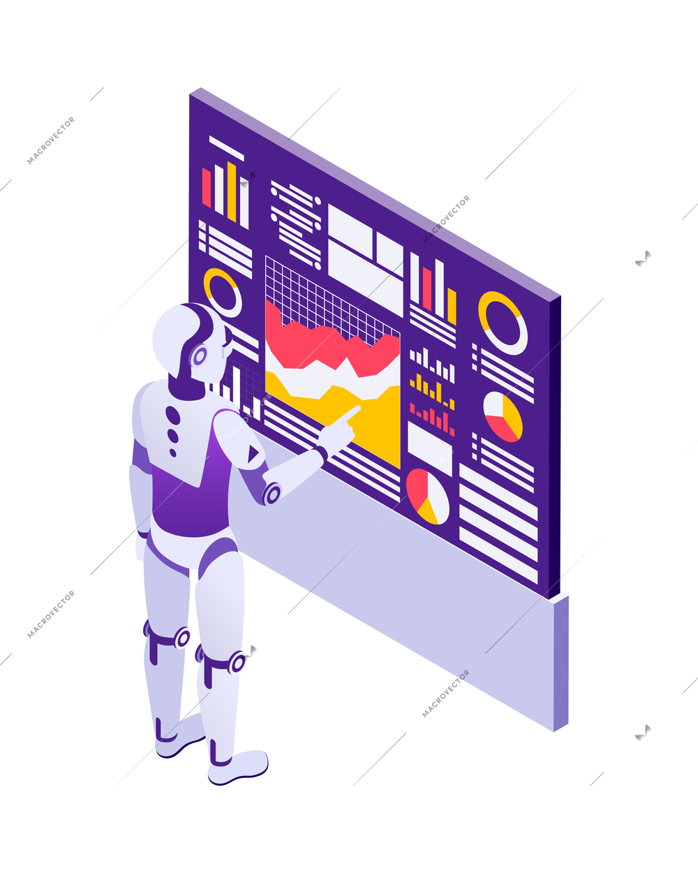 Robotic process automation isometric composition with isolated futuristic electronic icons vector illustration