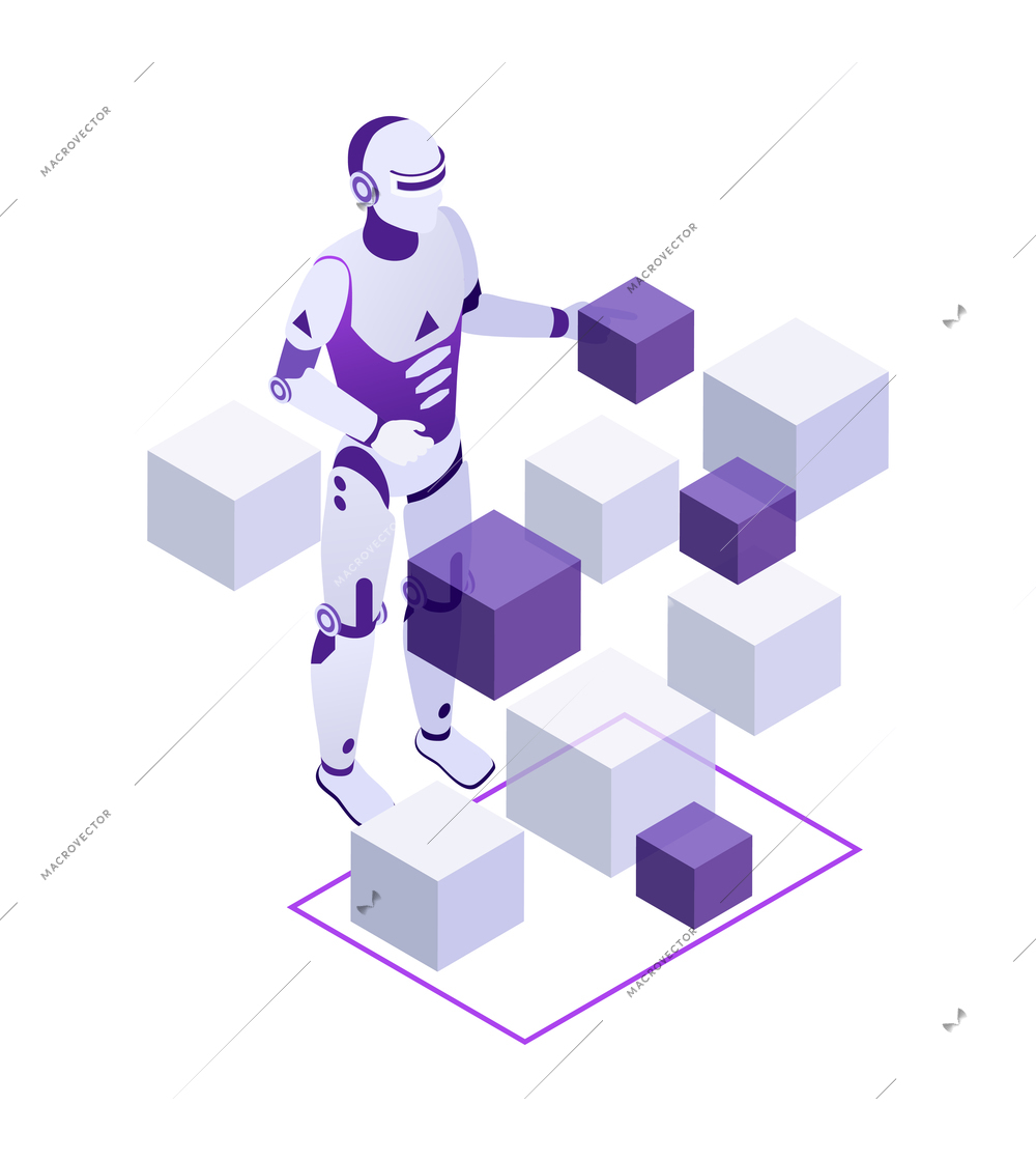 Robotic process automation isometric composition with isolated futuristic electronic icons vector illustration