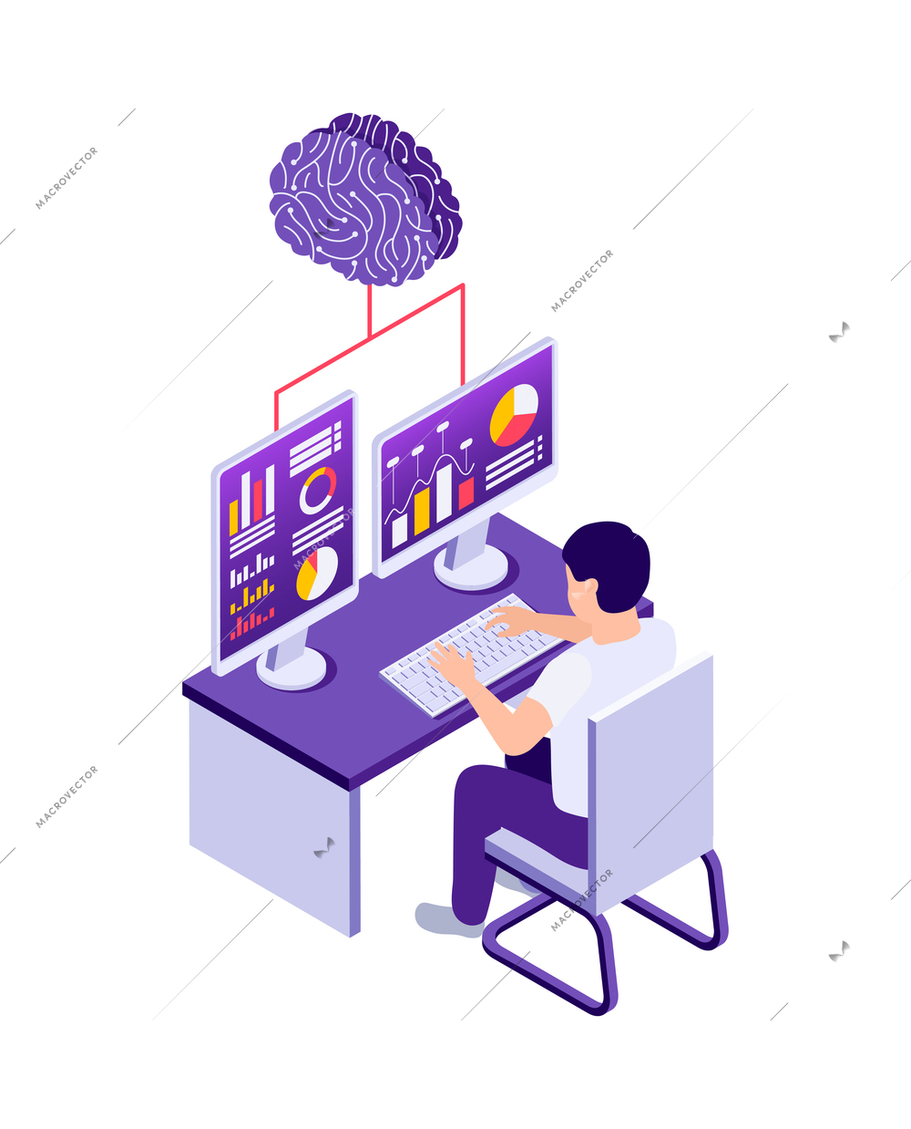 Robotic process automation isometric composition with isolated futuristic electronic icons vector illustration