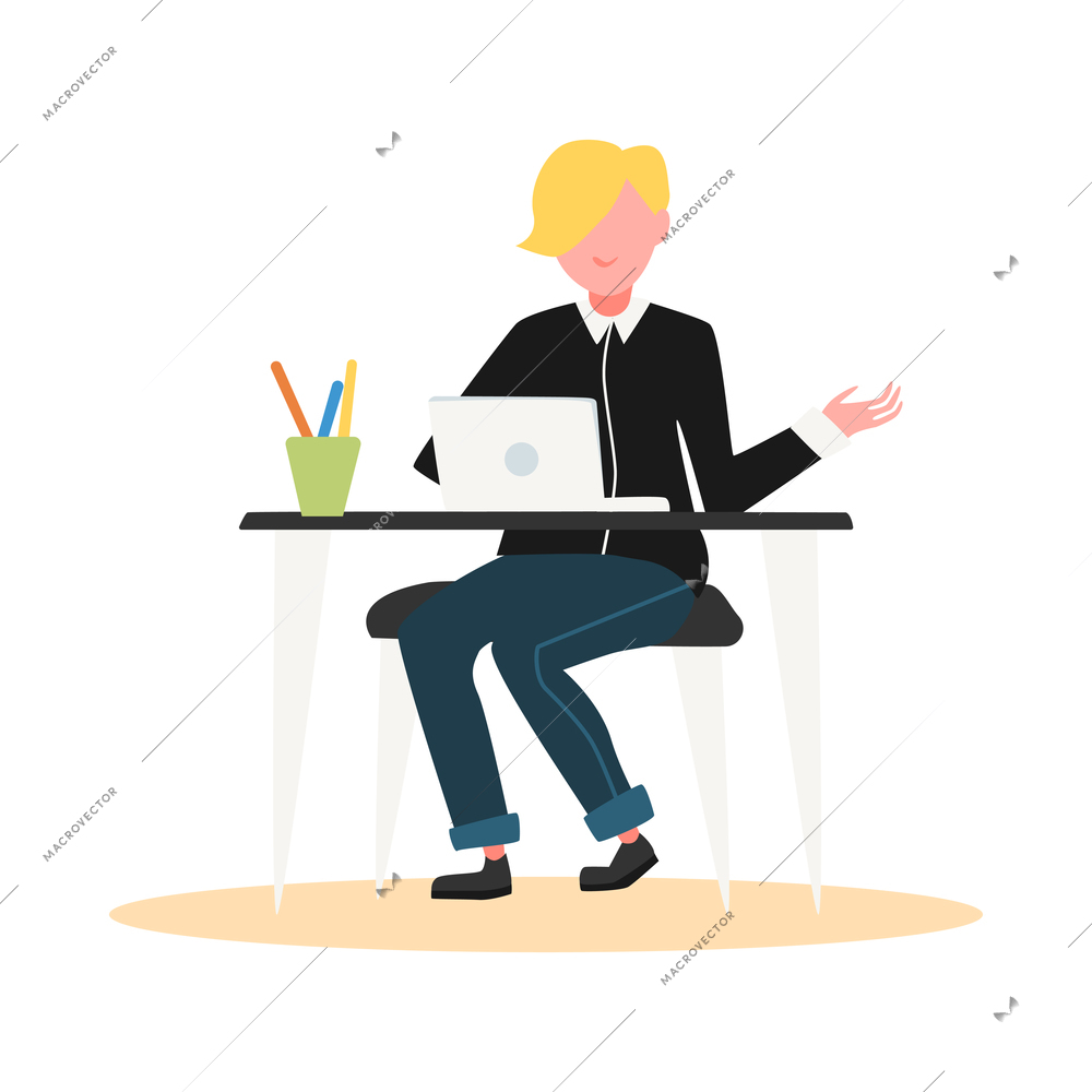 Online education e-learning training webinar composition with character of student learning remotely vector illustration