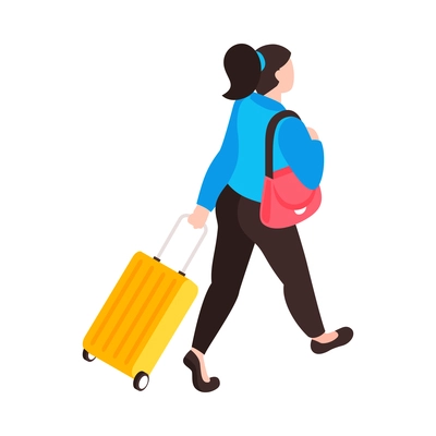 Isometric airport composition with isolated human character of passenger on blank background vector illustration