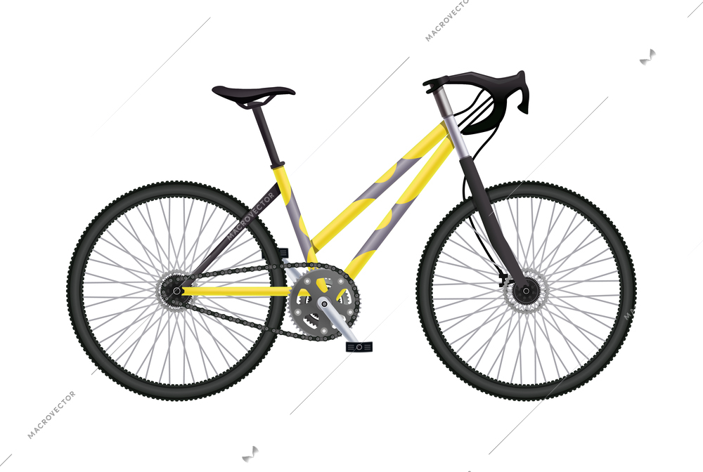 Realistic bicycle parts composition with isolated built-up mtb hardtail bike model on blank background vector illustration