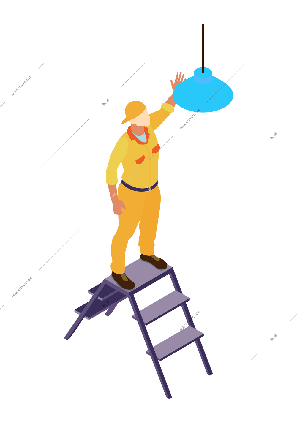 Isometric home repair composition with human character of craftsman in yellow uniform vector illustration