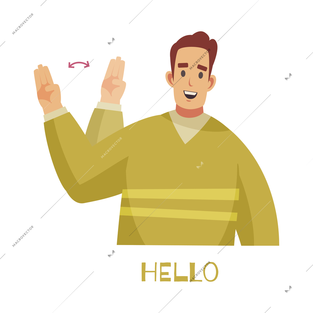 Disability deaf people sign language composition with text and isolated human character showing phrase vector illustration