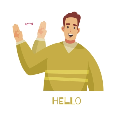 Disability deaf people sign language composition with text and isolated human character showing phrase vector illustration