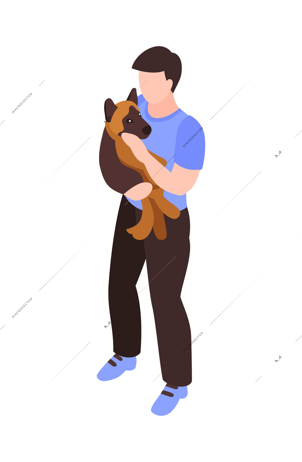 Isometric one day dog man owner composition with isolated image of puppy with human character vector illustration