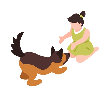 Isometric one day dog man owner composition with isolated image of puppy with human character vector illustration