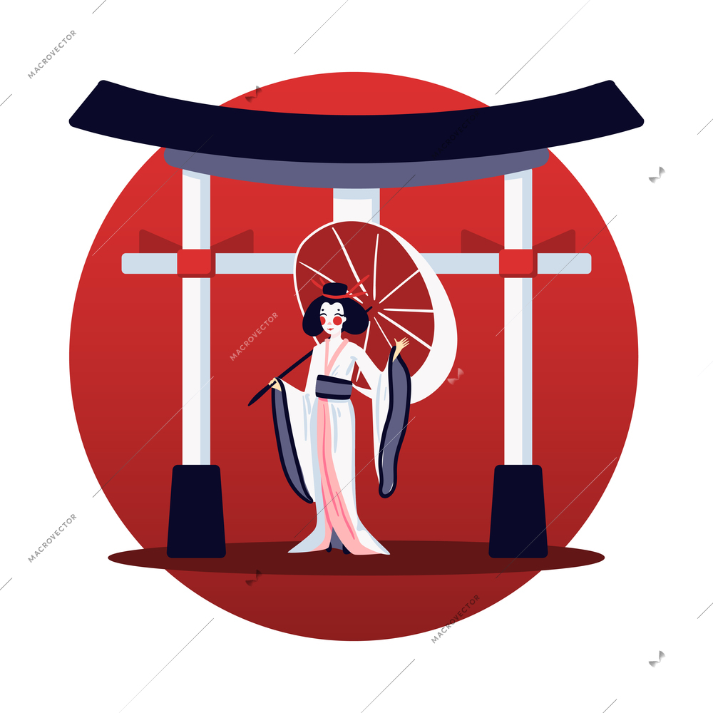 Japan circle composition with images of japanese traditional symbols on blank background vector illustration