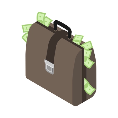 Isometric money rich man shopping composition with isolated image of bag stuffed full of money vector illustration