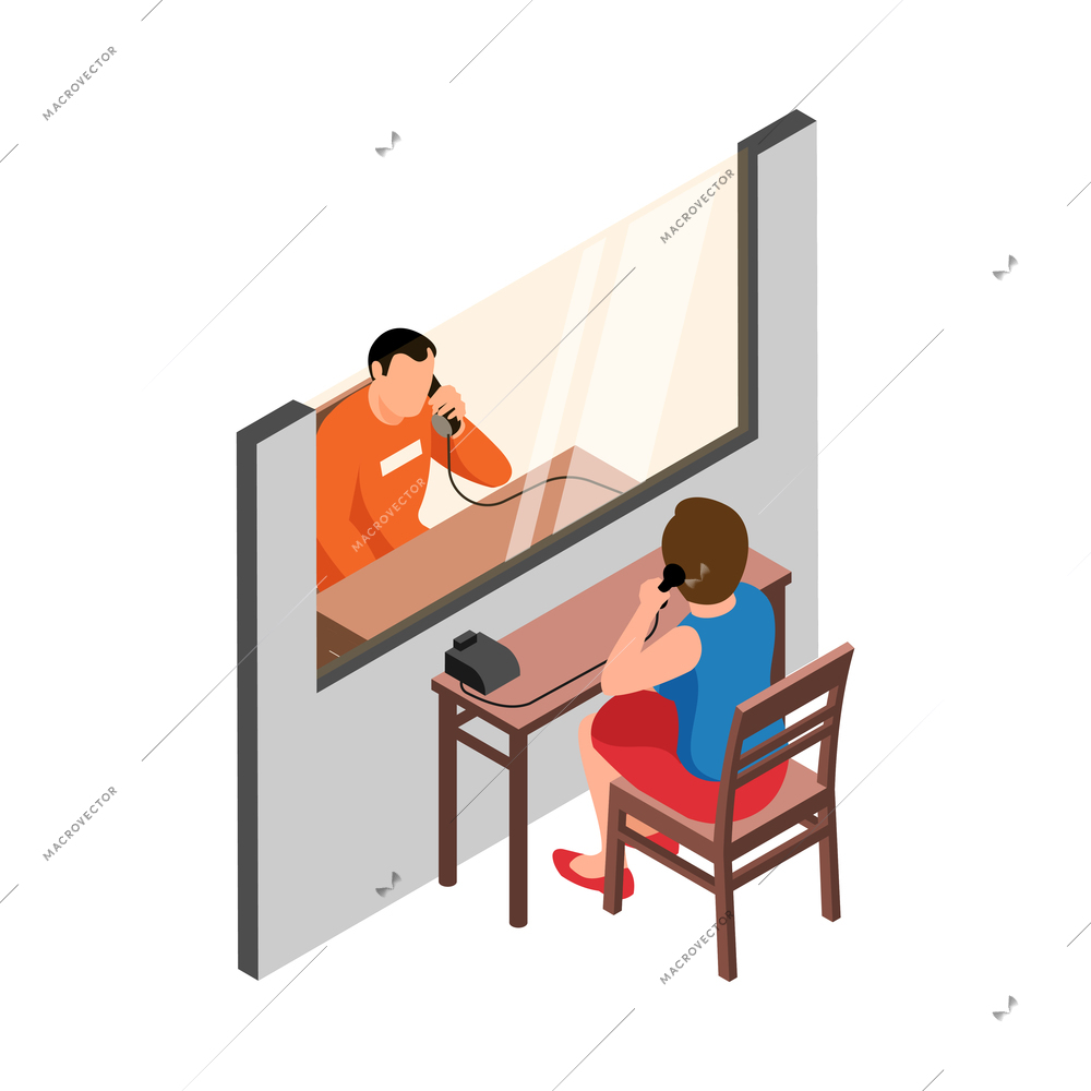 Isometric jail inmates criminals arrested prison composition with characters of prisoner and relative vector illustration