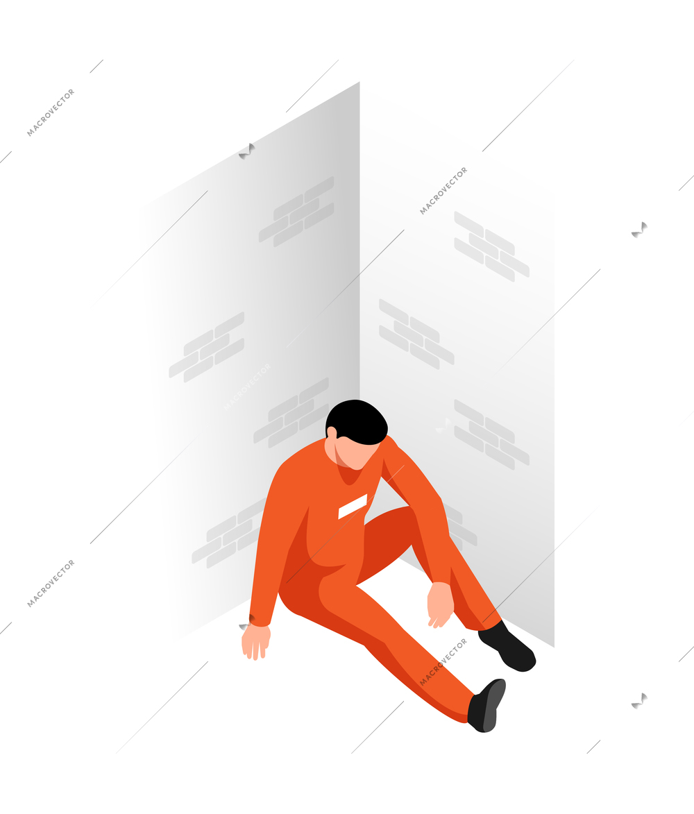 Isometric jail inmates criminals arrested prison composition with character of prisoner in cell vector illustration