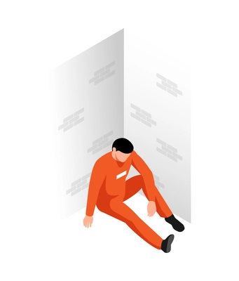 Isometric jail inmates criminals arrested prison composition with character of prisoner in cell vector illustration